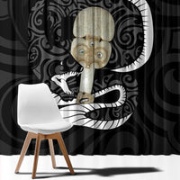 Black New Zealand Eel Window Curtain Aotearoa Maori Tuna With Kotiate Weapon LT14 - Polynesian Pride
