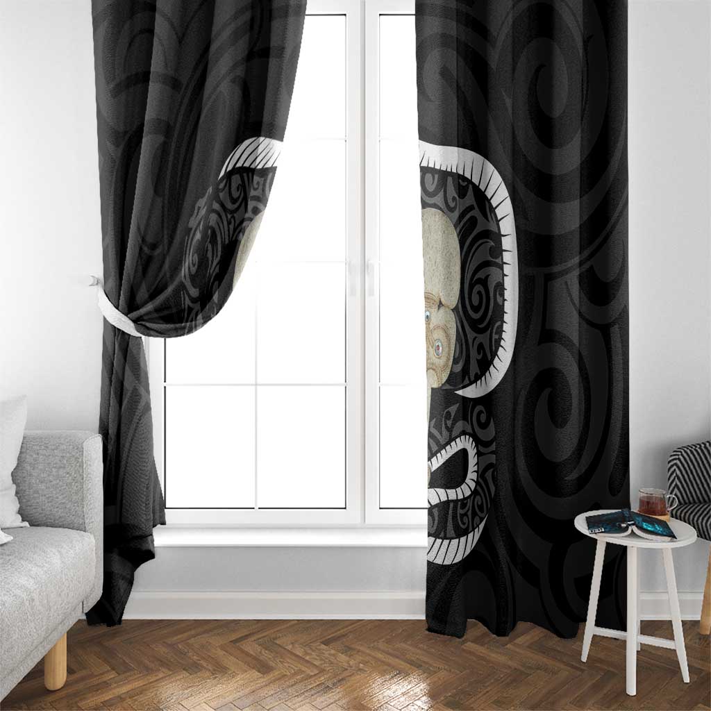 Black New Zealand Eel Window Curtain Aotearoa Maori Tuna With Kotiate Weapon LT14 - Polynesian Pride