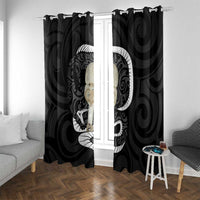 Black New Zealand Eel Window Curtain Aotearoa Maori Tuna With Kotiate Weapon LT14 With Grommets Black - Polynesian Pride