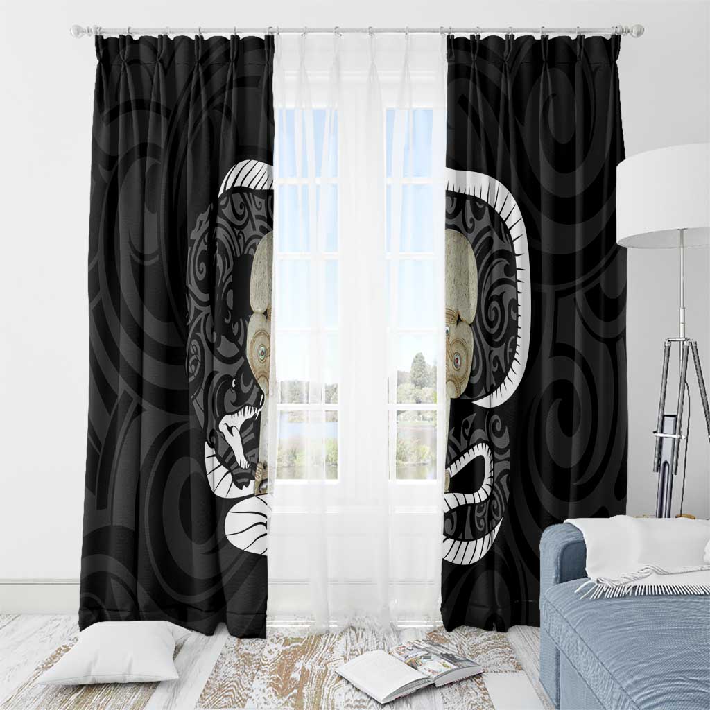 Black New Zealand Eel Window Curtain Aotearoa Maori Tuna With Kotiate Weapon LT14 - Polynesian Pride