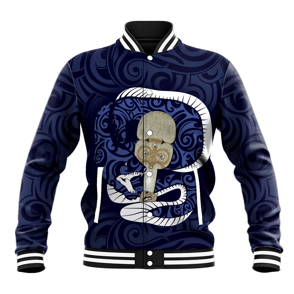 Blue New Zealand Eel Baseball Jacket Aotearoa Maori Tuna With Kotiate Weapon LT14 Unisex Blue - Polynesian Pride