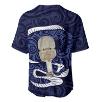 Blue New Zealand Eel Baseball Jersey Aotearoa Maori Tuna With Kotiate Weapon