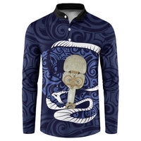 Blue New Zealand Eel Button Sweatshirt Aotearoa Maori Tuna With Kotiate Weapon LT14 Blue - Polynesian Pride