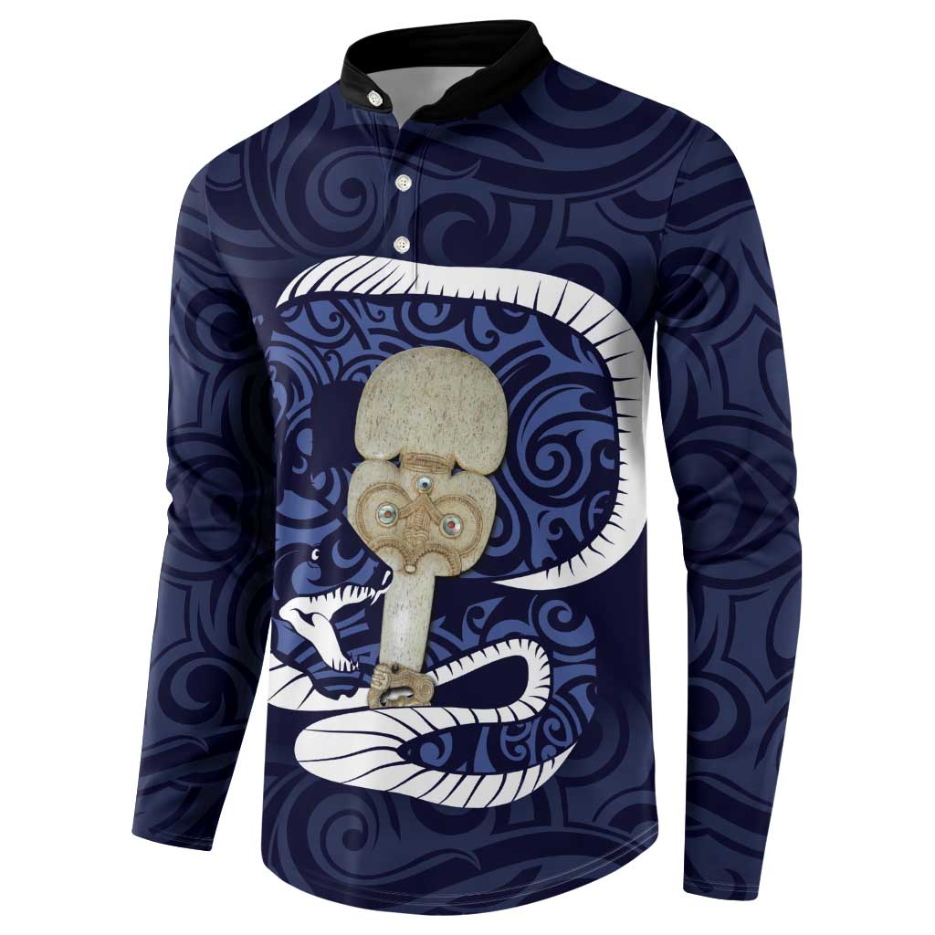 Blue New Zealand Eel Button Sweatshirt Aotearoa Maori Tuna With Kotiate Weapon LT14 - Polynesian Pride