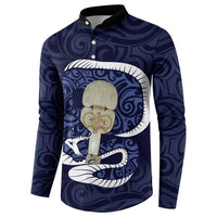 Blue New Zealand Eel Button Sweatshirt Aotearoa Maori Tuna With Kotiate Weapon LT14 - Polynesian Pride