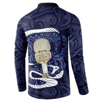Blue New Zealand Eel Button Sweatshirt Aotearoa Maori Tuna With Kotiate Weapon LT14 - Polynesian Pride