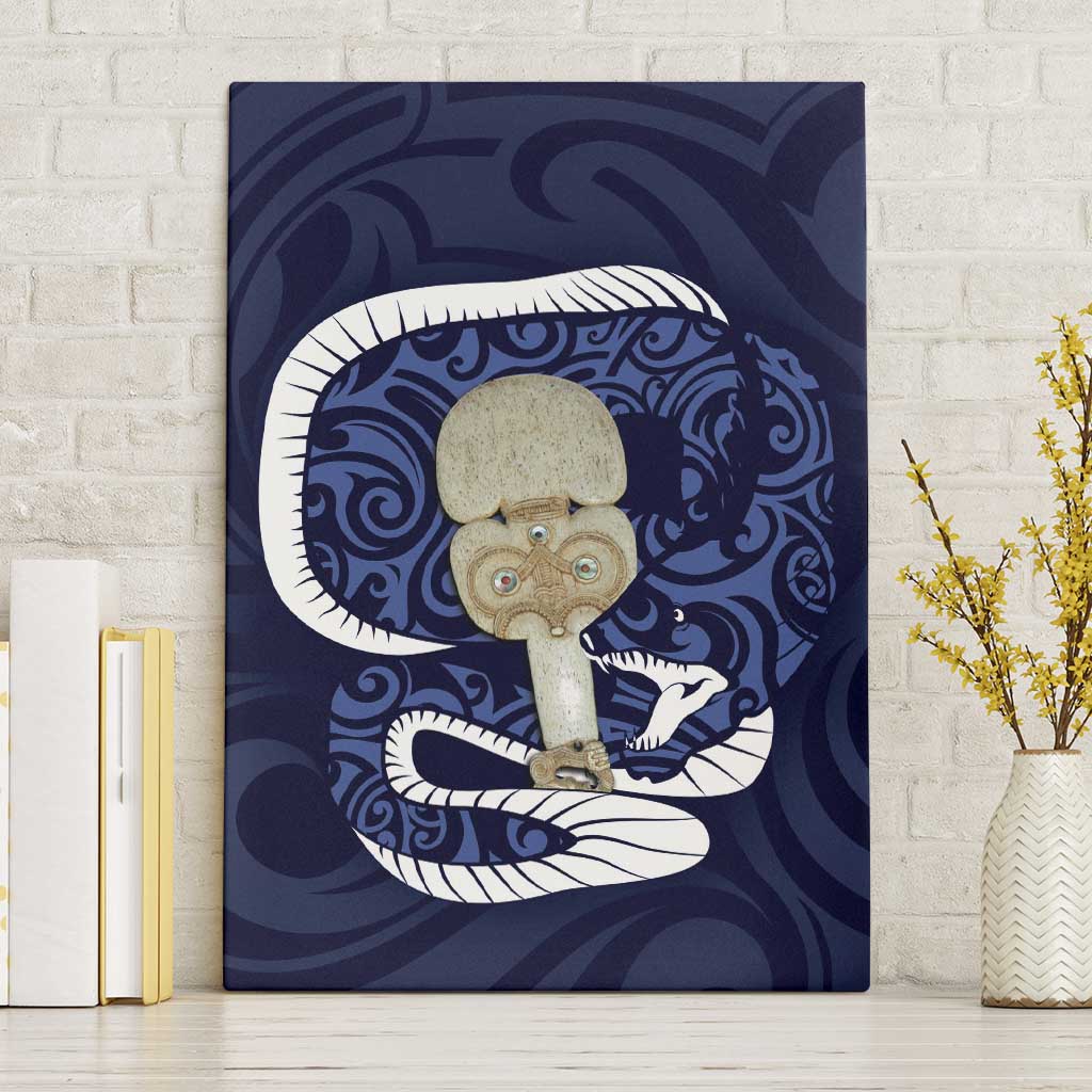 Blue New Zealand Eel Canvas Wall Art Aotearoa Maori Tuna With Kotiate Weapon