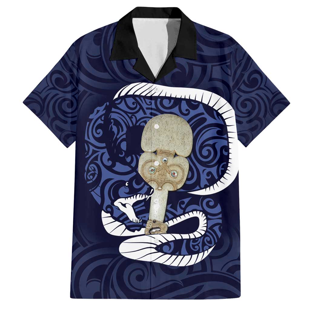 Blue New Zealand Eel Family Matching Long Sleeve Bodycon Dress and Hawaiian Shirt Aotearoa Maori Tuna With Kotiate Weapon