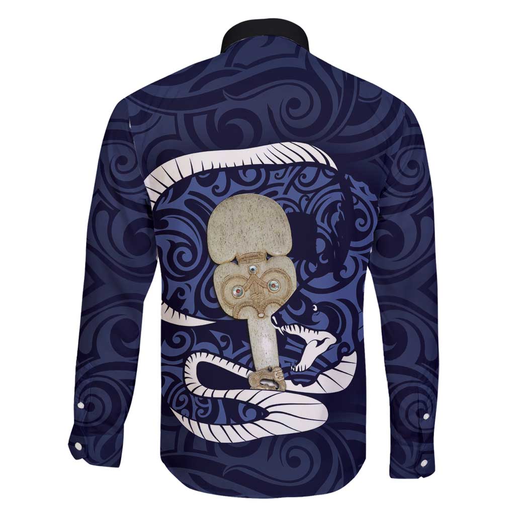 Blue New Zealand Eel Family Matching Long Sleeve Bodycon Dress and Hawaiian Shirt Aotearoa Maori Tuna With Kotiate Weapon