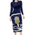 Blue New Zealand Eel Family Matching Long Sleeve Bodycon Dress and Hawaiian Shirt Aotearoa Maori Tuna With Kotiate Weapon