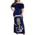 Blue New Zealand Eel Family Matching Off Shoulder Maxi Dress and Hawaiian Shirt Aotearoa Maori Tuna With Kotiate Weapon