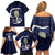 Blue New Zealand Eel Family Matching Off Shoulder Short Dress and Hawaiian Shirt Aotearoa Maori Tuna With Kotiate Weapon