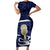 Blue New Zealand Eel Family Matching Short Sleeve Bodycon Dress and Hawaiian Shirt Aotearoa Maori Tuna With Kotiate Weapon