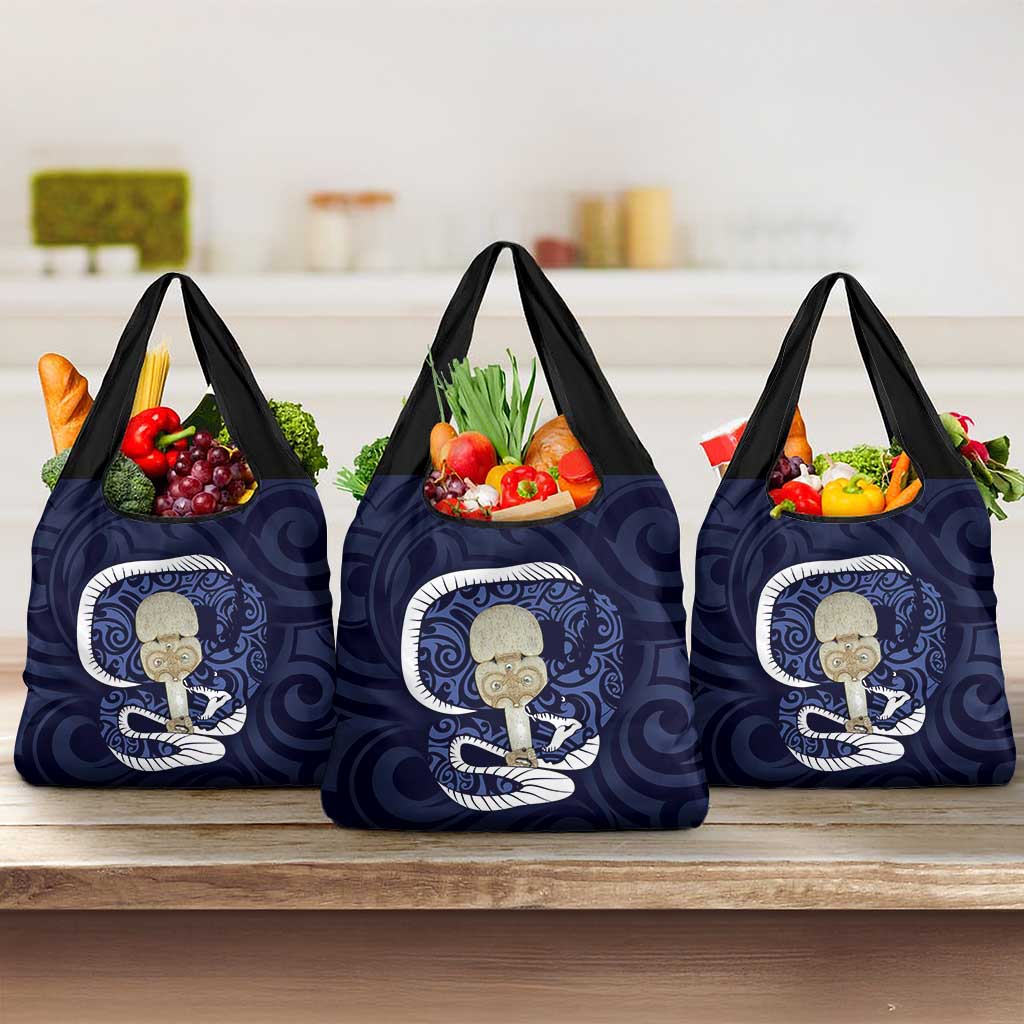 Blue New Zealand Eel Grocery Bag Aotearoa Maori Tuna With Kotiate Weapon LT14 3-pack One Size Blue - Polynesian Pride