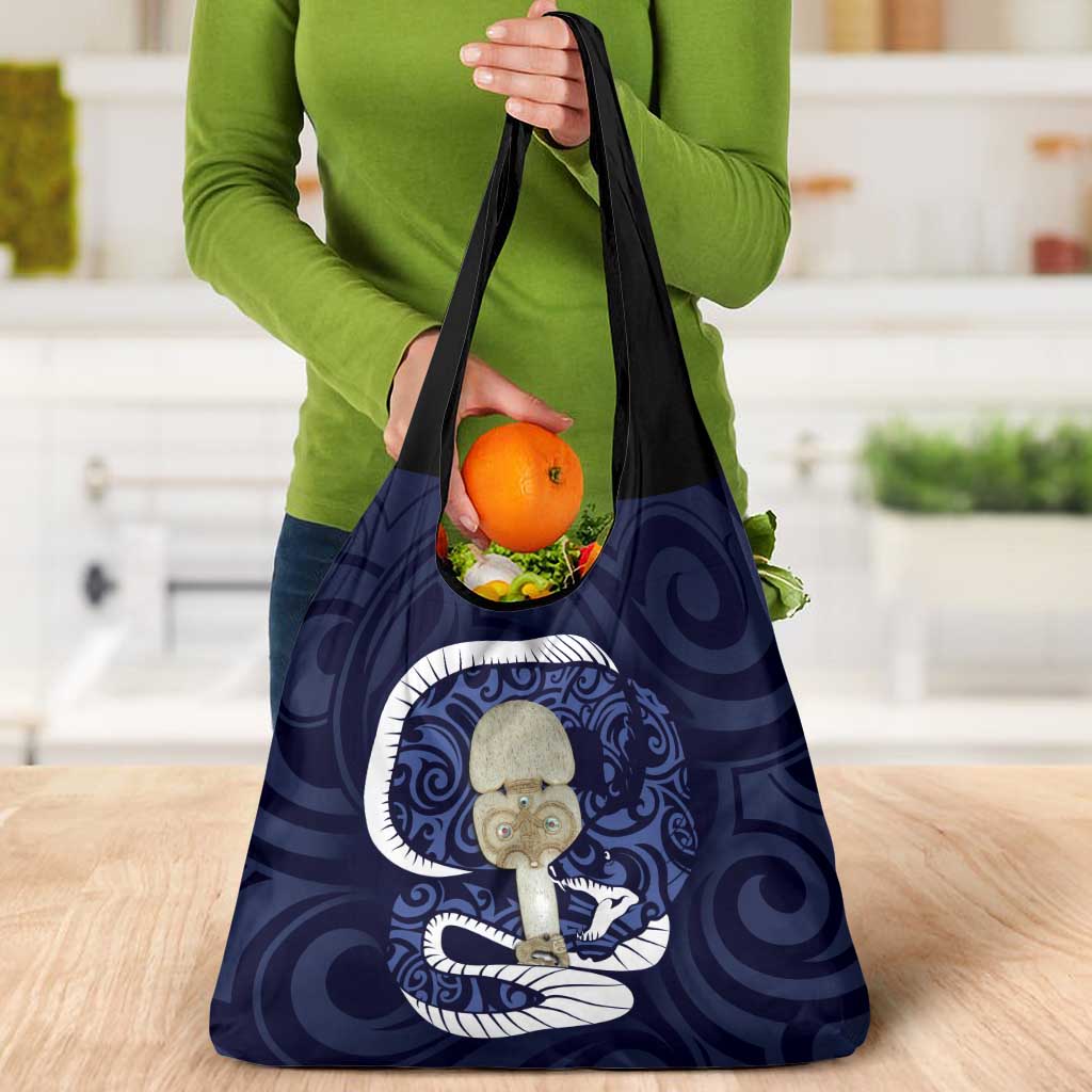 Blue New Zealand Eel Grocery Bag Aotearoa Maori Tuna With Kotiate Weapon LT14 - Polynesian Pride
