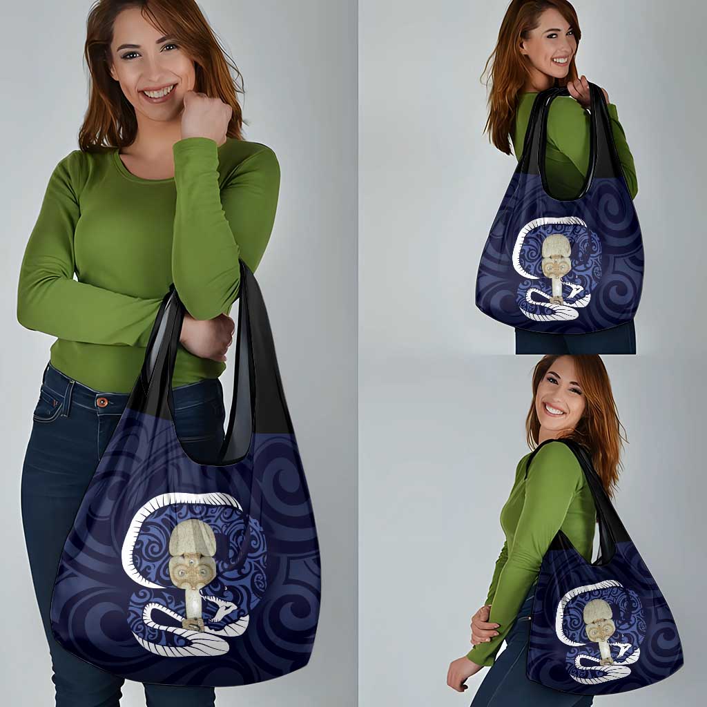 Blue New Zealand Eel Grocery Bag Aotearoa Maori Tuna With Kotiate Weapon LT14 - Polynesian Pride