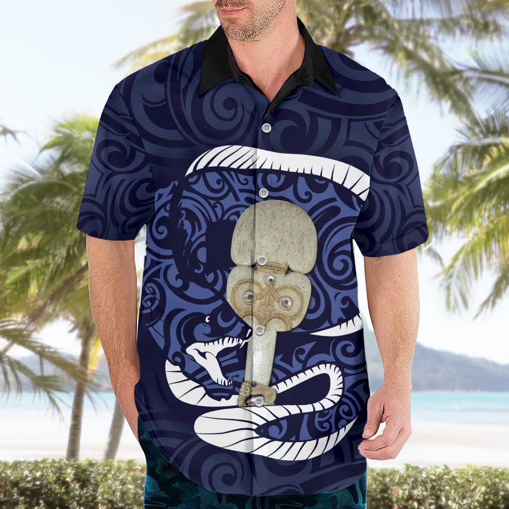 Blue New Zealand Eel Hawaiian Shirt Aotearoa Maori Tuna With Kotiate Weapon LT14 - Polynesian Pride