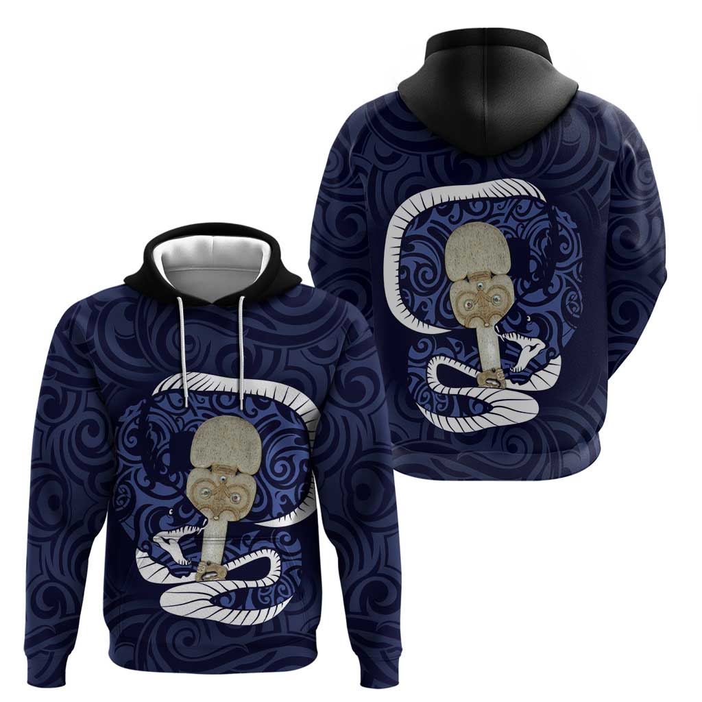Blue New Zealand Eel Hoodie Aotearoa Maori Tuna With Kotiate Weapon