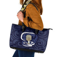 Blue New Zealand Eel Leather Tote Bag Aotearoa Maori Tuna With Kotiate Weapon LT14 Blue - Polynesian Pride