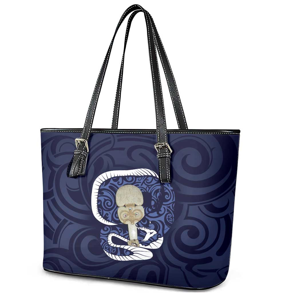 Blue New Zealand Eel Leather Tote Bag Aotearoa Maori Tuna With Kotiate Weapon LT14 - Polynesian Pride