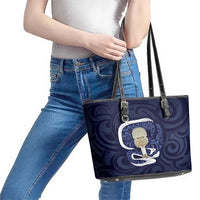 Blue New Zealand Eel Leather Tote Bag Aotearoa Maori Tuna With Kotiate Weapon LT14 - Polynesian Pride