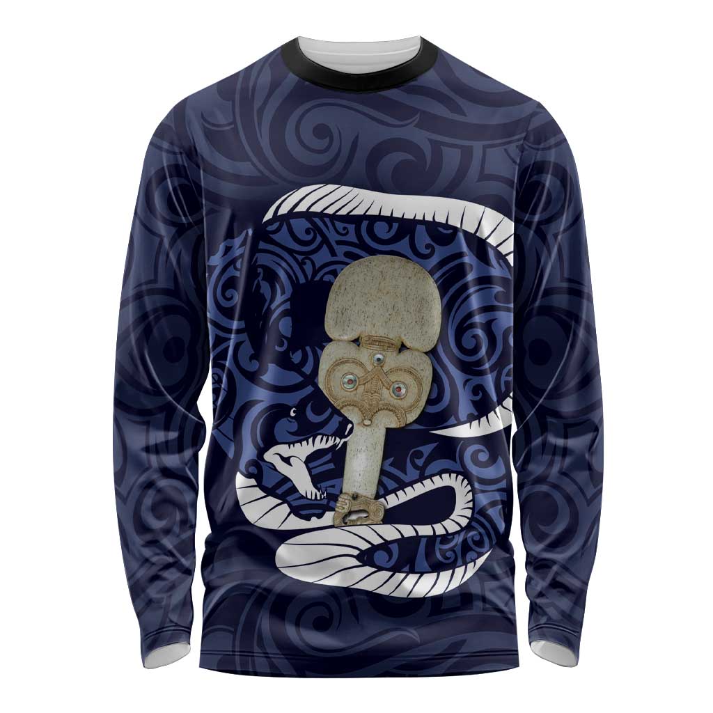 Blue New Zealand Eel Long Sleeve Shirt Aotearoa Maori Tuna With Kotiate Weapon