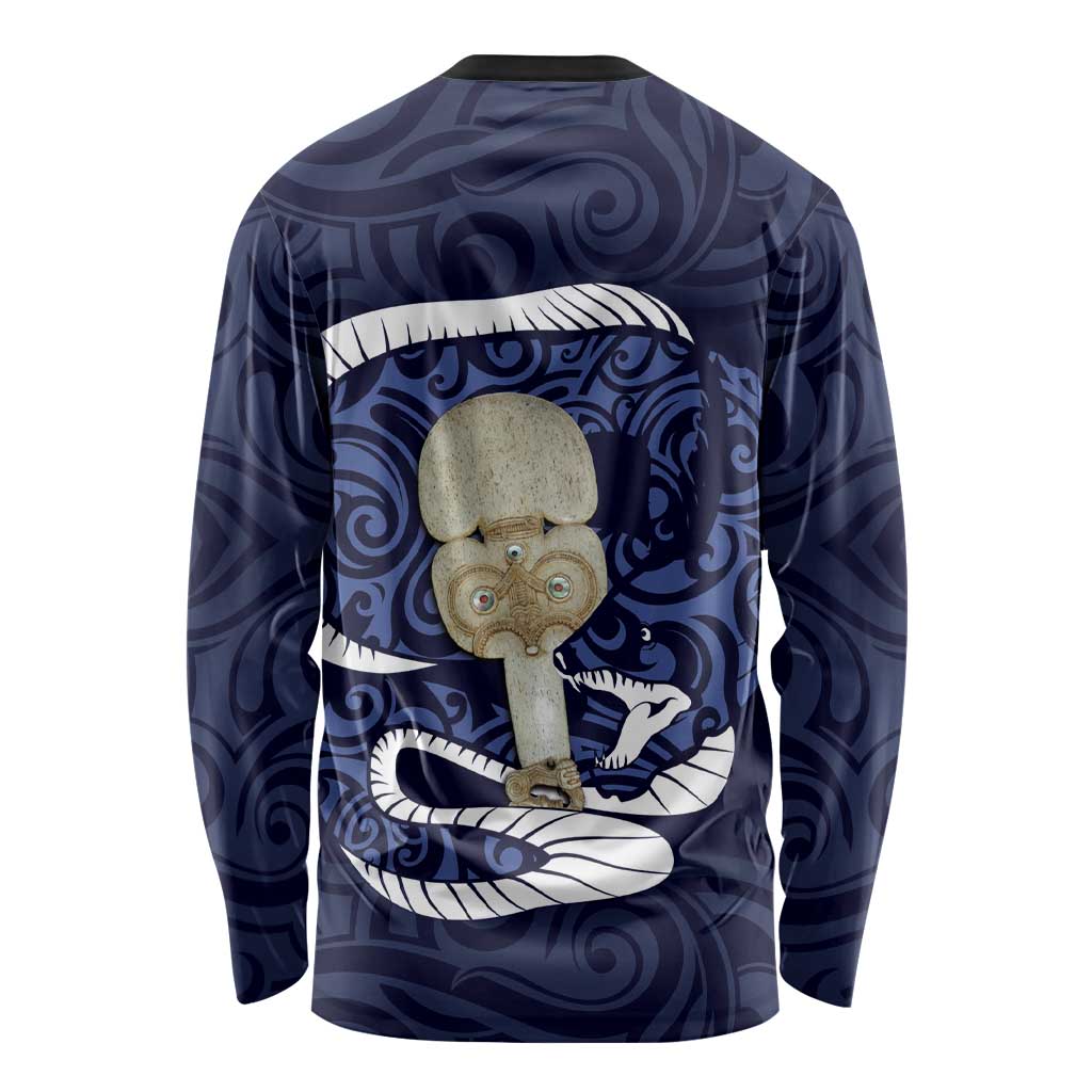 Blue New Zealand Eel Long Sleeve Shirt Aotearoa Maori Tuna With Kotiate Weapon