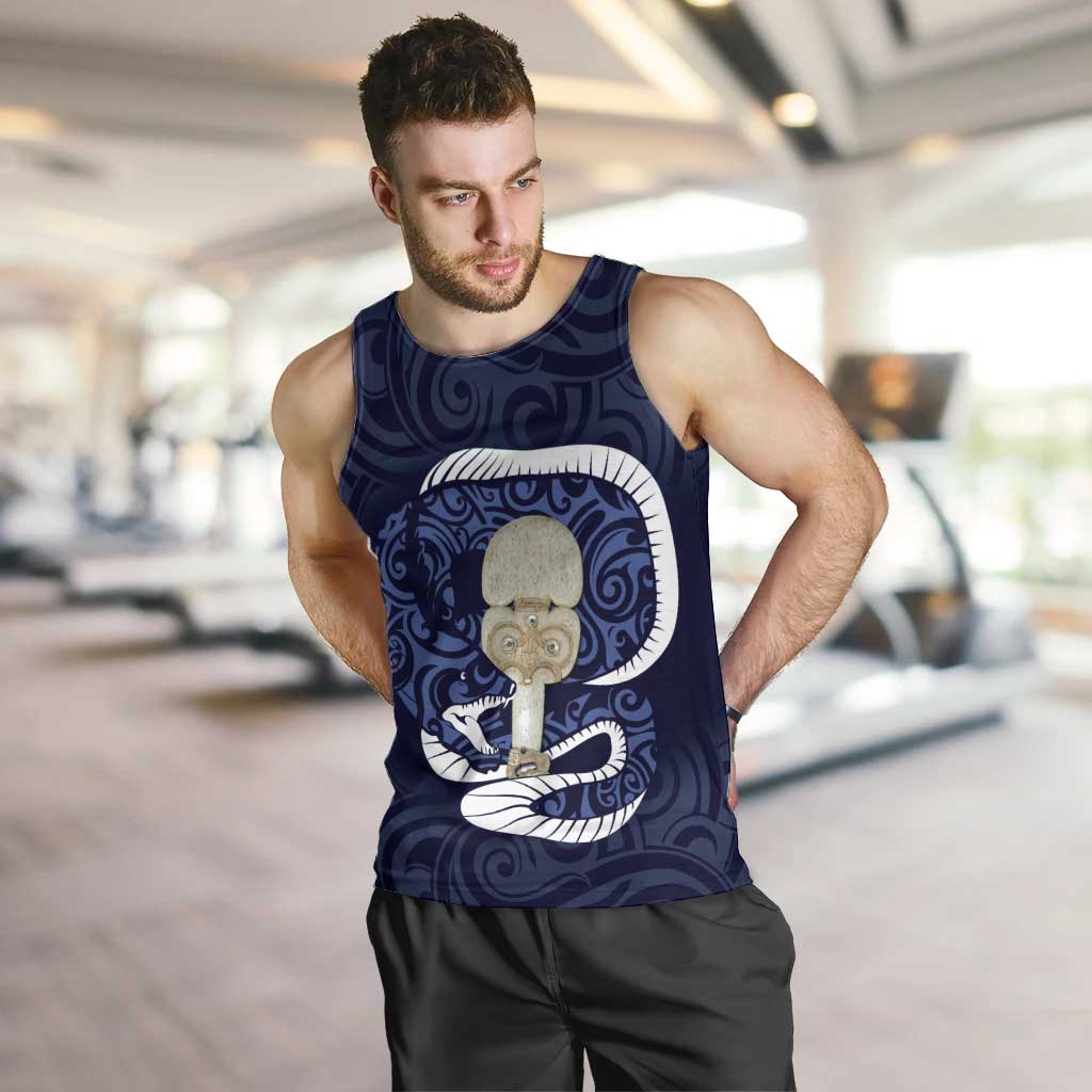 Blue New Zealand Eel Men Tank Top Aotearoa Maori Tuna With Kotiate Weapon LT14 Blue - Polynesian Pride