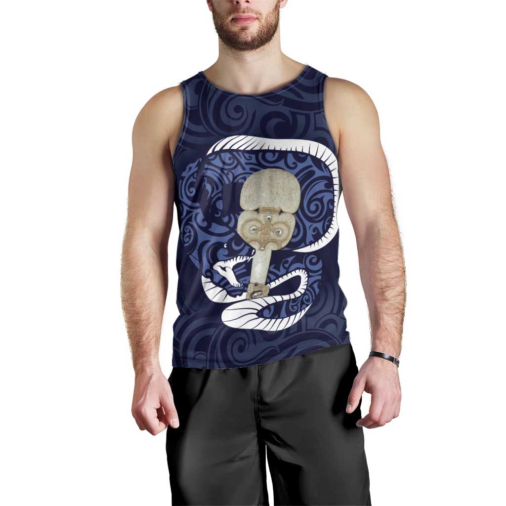 Blue New Zealand Eel Men Tank Top Aotearoa Maori Tuna With Kotiate Weapon LT14 - Polynesian Pride