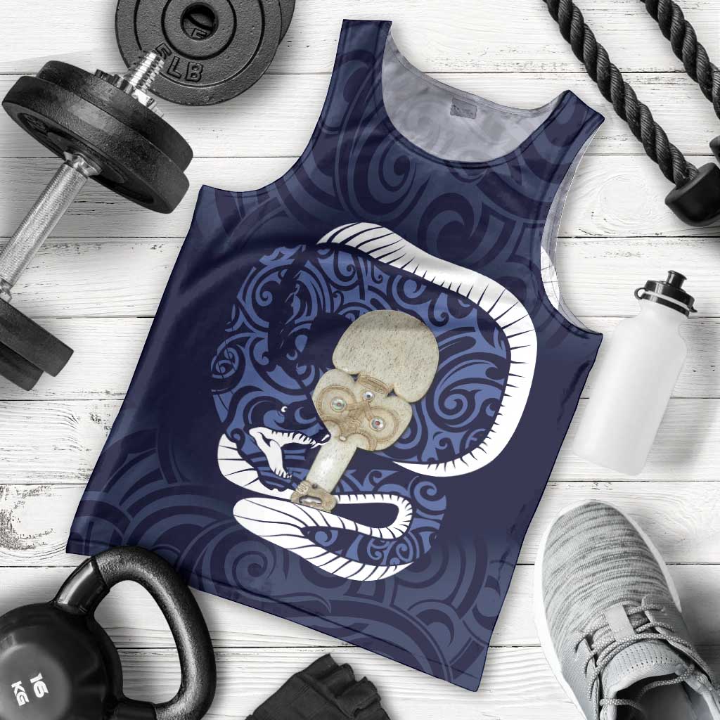 Blue New Zealand Eel Men Tank Top Aotearoa Maori Tuna With Kotiate Weapon LT14 - Polynesian Pride