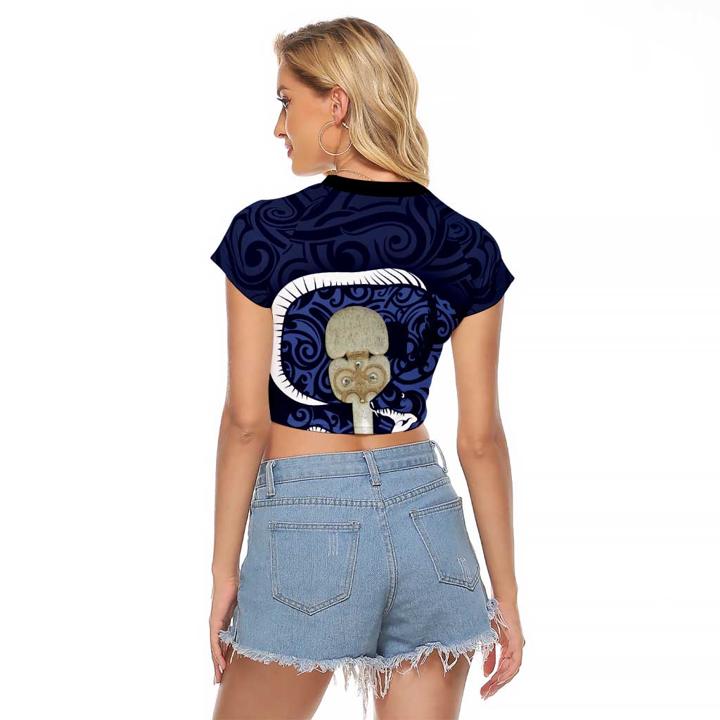 Blue New Zealand Eel Raglan Cropped T Shirt Aotearoa Maori Tuna With Kotiate Weapon LT14 - Polynesian Pride