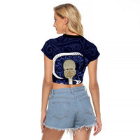 Blue New Zealand Eel Raglan Cropped T Shirt Aotearoa Maori Tuna With Kotiate Weapon LT14 - Polynesian Pride