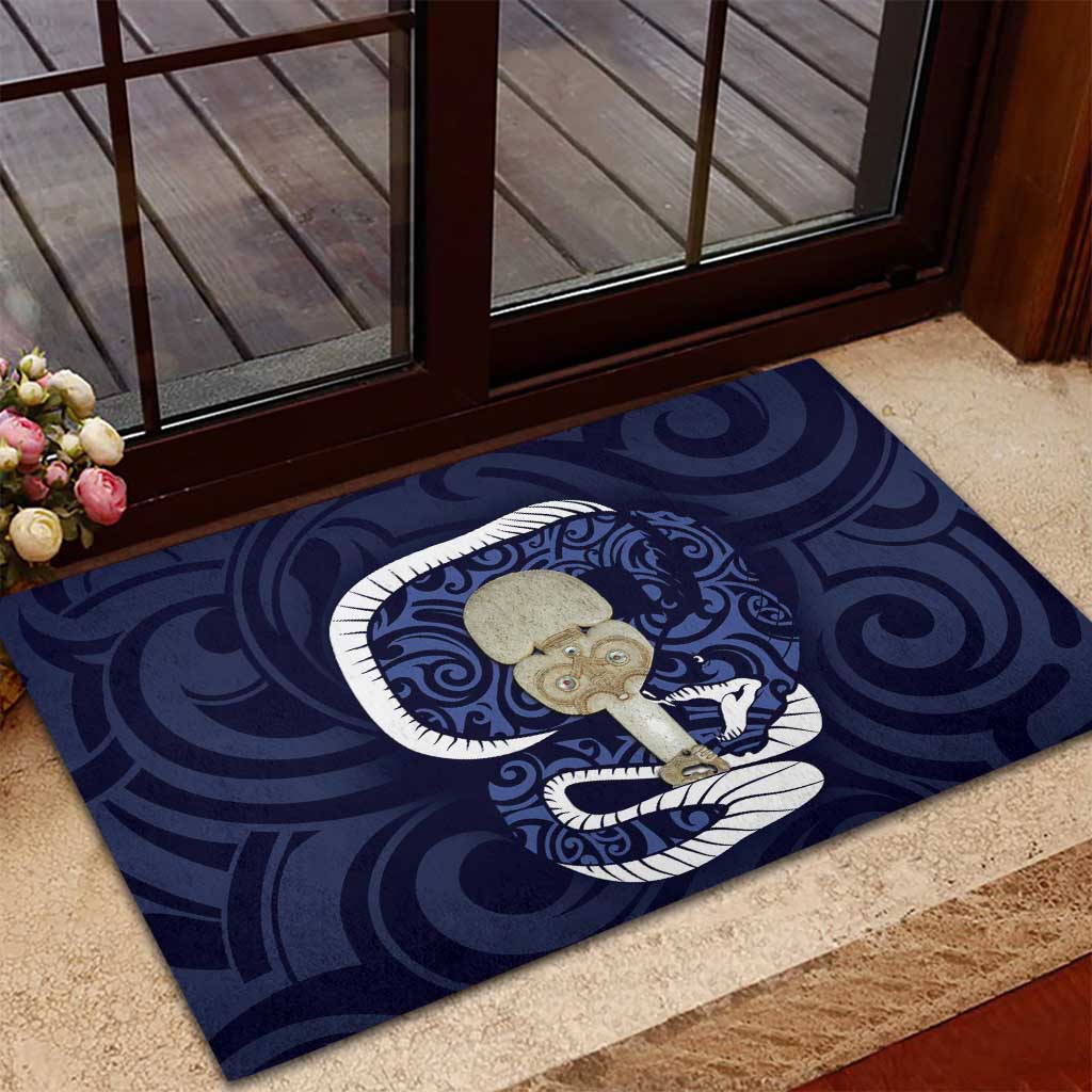 Blue New Zealand Eel Rubber Doormat Aotearoa Maori Tuna With Kotiate Weapon LT14 - Polynesian Pride