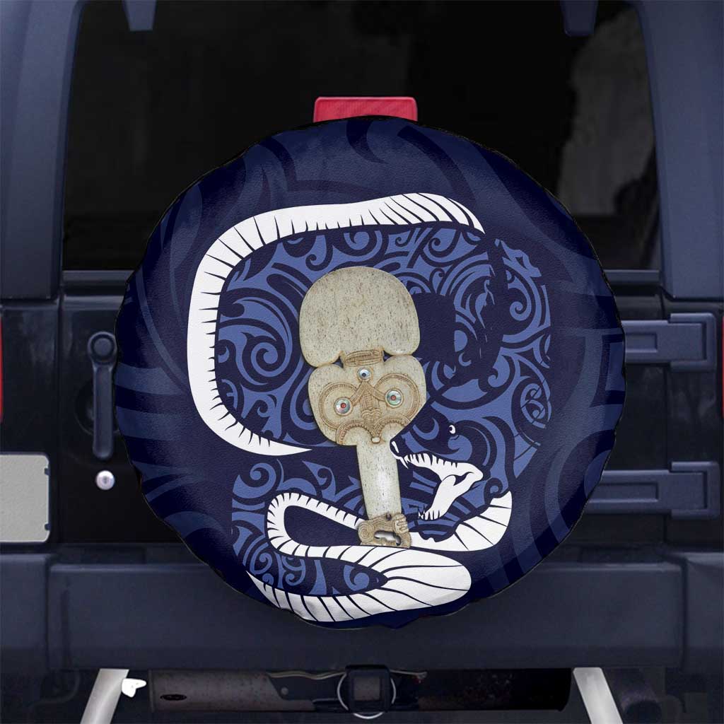 Blue New Zealand Eel Spare Tire Cover Aotearoa Maori Tuna With Kotiate Weapon LT14 - Polynesian Pride