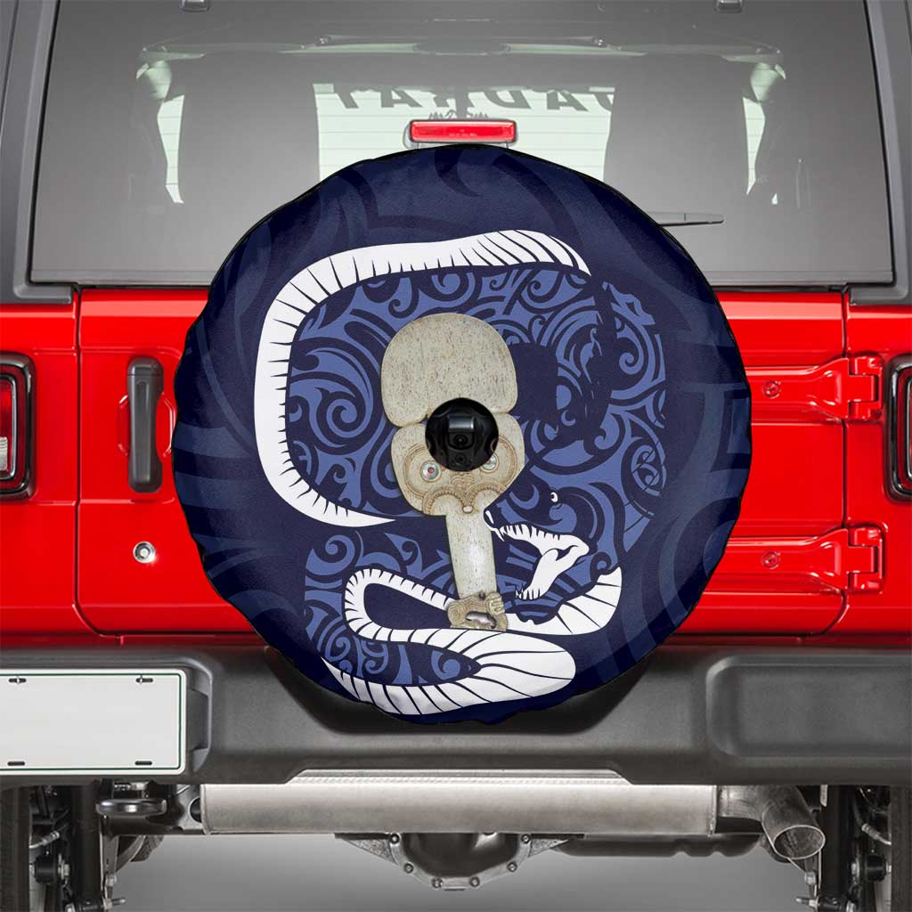 Blue New Zealand Eel Spare Tire Cover Aotearoa Maori Tuna With Kotiate Weapon LT14 - Polynesian Pride
