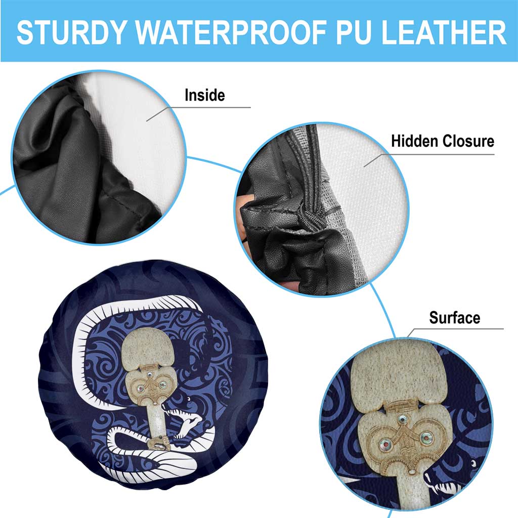 Blue New Zealand Eel Spare Tire Cover Aotearoa Maori Tuna With Kotiate Weapon LT14 - Polynesian Pride