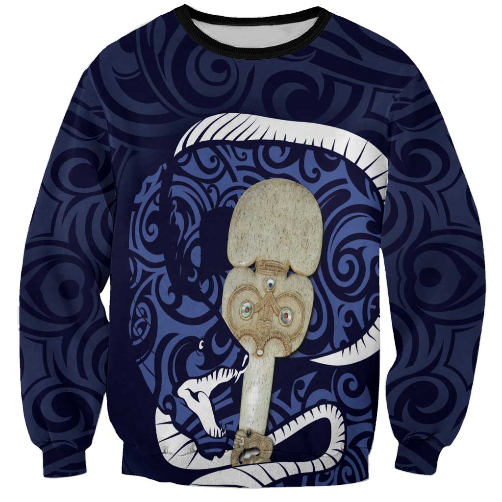 Blue New Zealand Eel Sweatshirt Aotearoa Maori Tuna With Kotiate Weapon LT14 Unisex Blue - Polynesian Pride