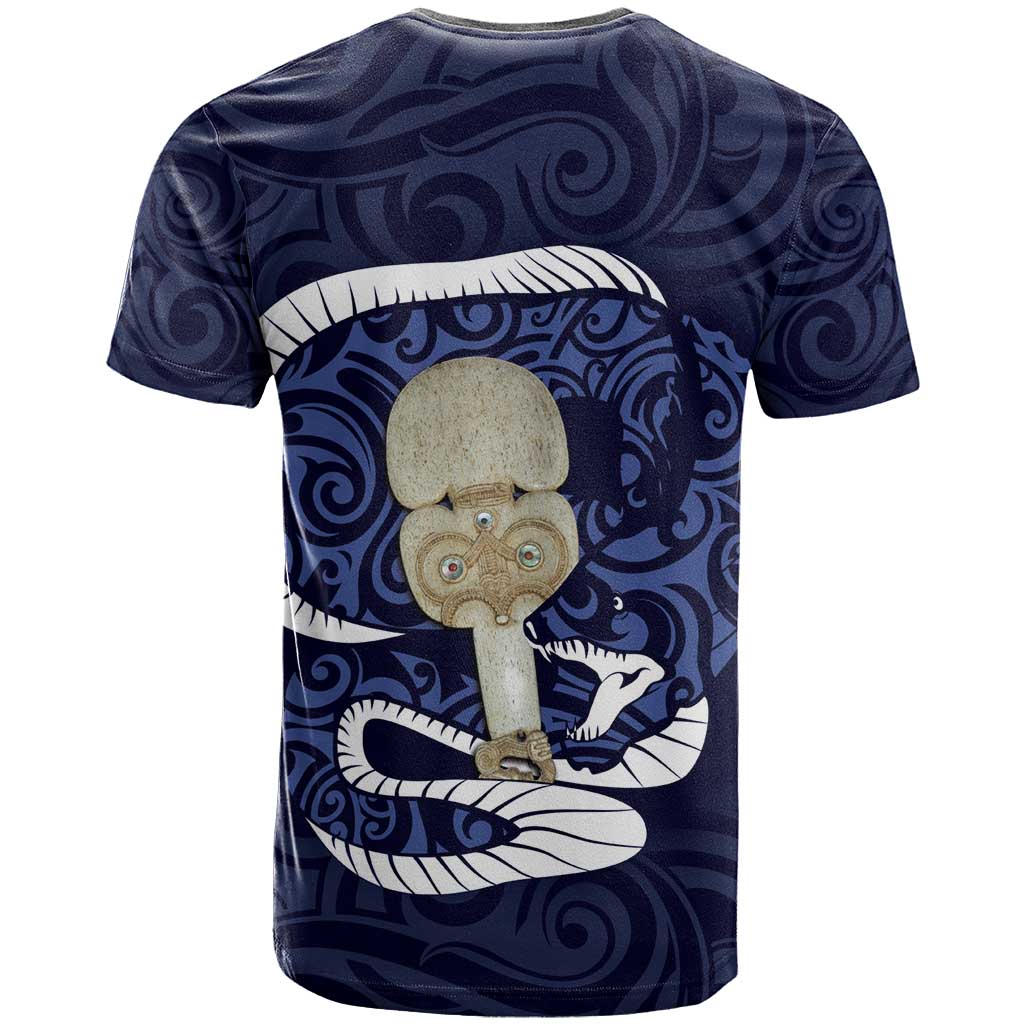 Blue New Zealand Eel T Shirt Aotearoa Maori Tuna With Kotiate Weapon LT14 - Polynesian Pride