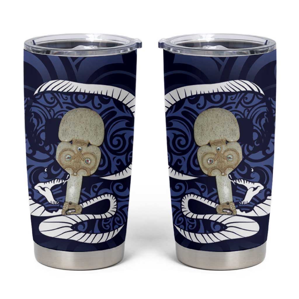 Blue New Zealand Eel Tumbler Cup Aotearoa Maori Tuna With Kotiate Weapon LT14 Blue - Polynesian Pride