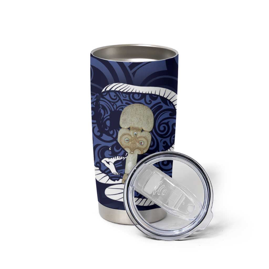 Blue New Zealand Eel Tumbler Cup Aotearoa Maori Tuna With Kotiate Weapon LT14 - Polynesian Pride