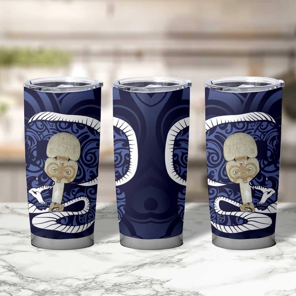 Blue New Zealand Eel Tumbler Cup Aotearoa Maori Tuna With Kotiate Weapon LT14 - Polynesian Pride