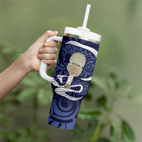 Blue New Zealand Eel Tumbler With Handle Aotearoa Maori Tuna With Kotiate Weapon LT14 - Polynesian Pride