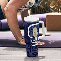 Blue New Zealand Eel Tumbler With Handle Aotearoa Maori Tuna With Kotiate Weapon LT14 - Polynesian Pride