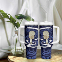 Blue New Zealand Eel Tumbler With Handle Aotearoa Maori Tuna With Kotiate Weapon LT14 - Polynesian Pride