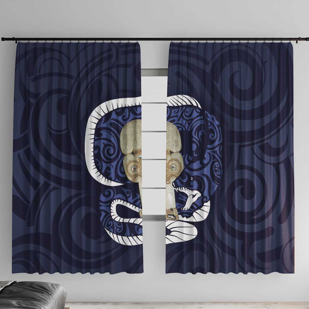 Blue New Zealand Eel Window Curtain Aotearoa Maori Tuna With Kotiate Weapon LT14 With Hooks Blue - Polynesian Pride