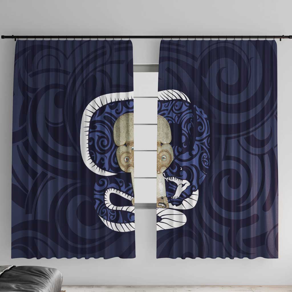 Blue New Zealand Eel Window Curtain Aotearoa Maori Tuna With Kotiate Weapon