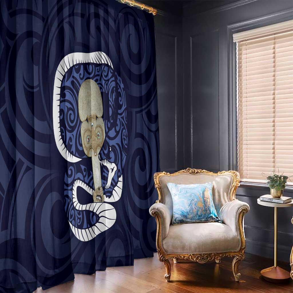 Blue New Zealand Eel Window Curtain Aotearoa Maori Tuna With Kotiate Weapon LT14 - Polynesian Pride