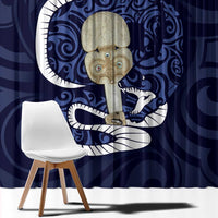Blue New Zealand Eel Window Curtain Aotearoa Maori Tuna With Kotiate Weapon LT14 - Polynesian Pride
