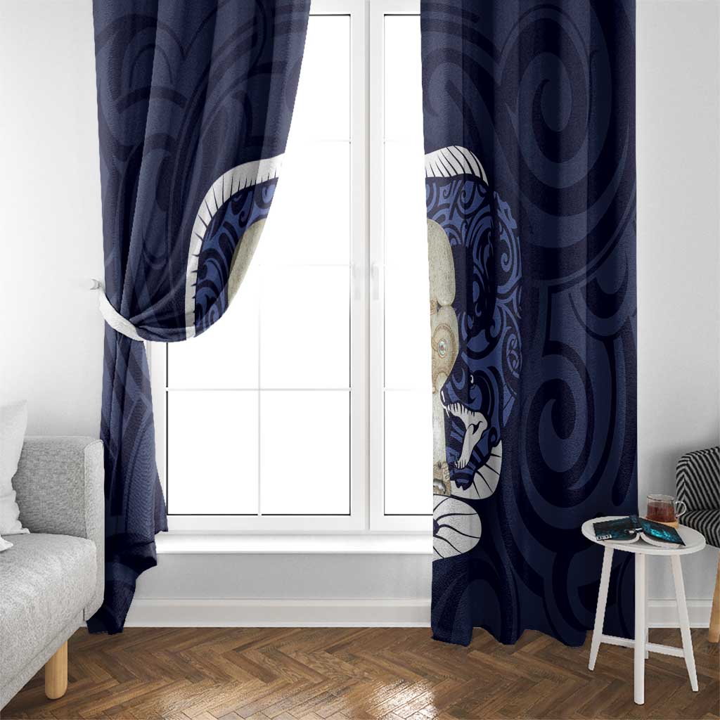 Blue New Zealand Eel Window Curtain Aotearoa Maori Tuna With Kotiate Weapon LT14 - Polynesian Pride