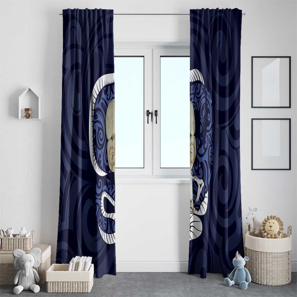 Blue New Zealand Eel Window Curtain Aotearoa Maori Tuna With Kotiate Weapon LT14 - Polynesian Pride